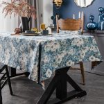 Blue Oil Painting Floral Jacquard Tablecloth
