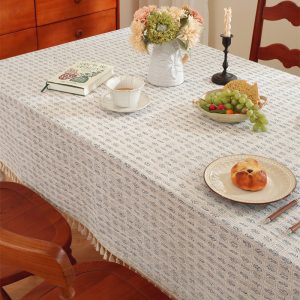 Botanical tablecloth with tassels for outdoor garden brunch