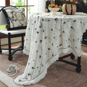 Elegant table setting with 100% cotton lace ruffle tablecloth