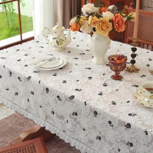 Soft embroidered cotton tablecloth used for outdoor brunch