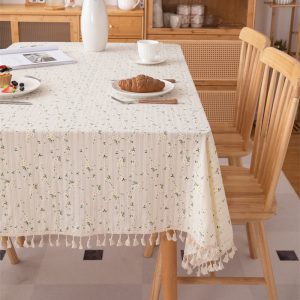 Boho-style tassel tablecloth with natural floral patterns for indoor and outdoor use