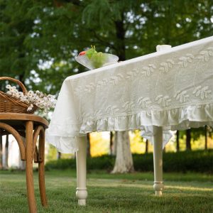 Elegant embroidered cotton tablecloth for outdoor patio or kitchen table