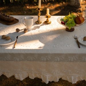 White vintage-style tablecloth for farmhouse and cottage dining