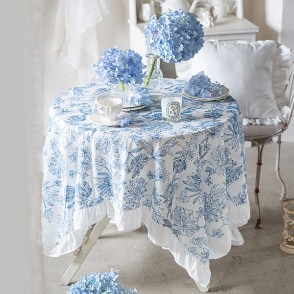 Cotton Embroidered Tablecloth –Blue Embroidery - Image 4