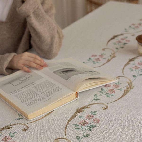 Oriental-inspired embroidered tablecloth for indoor and outdoor dining