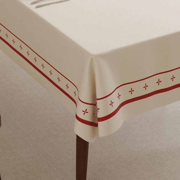 Faux leather tablecloth with red "Fu" character design, perfect for bringing good fortune and style to your dining table.