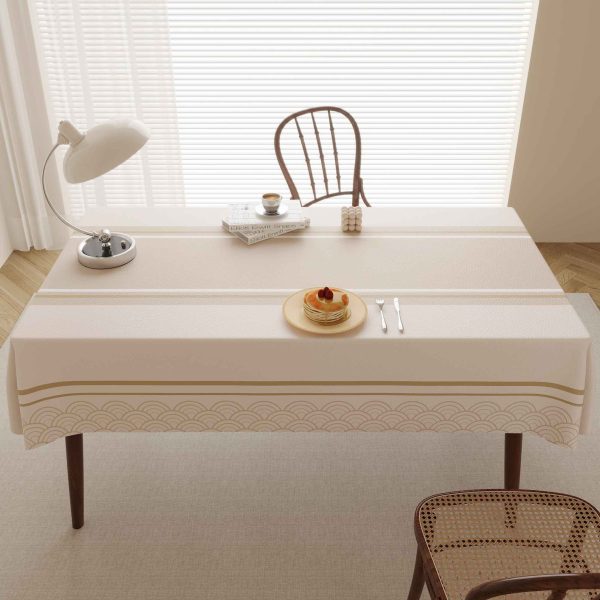 Elegant faux leather tablecloth with wave and stripe pattern, ideal for stylish and practical dining.