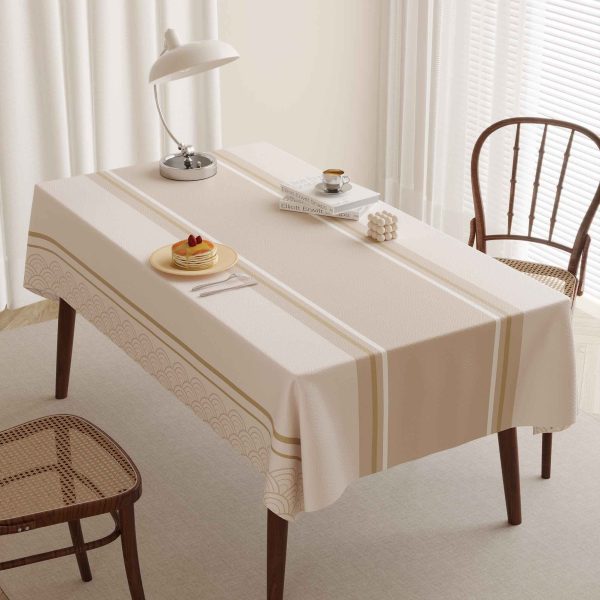 Elegant faux leather tablecloth with wave and stripe pattern, ideal for stylish and practical dining.