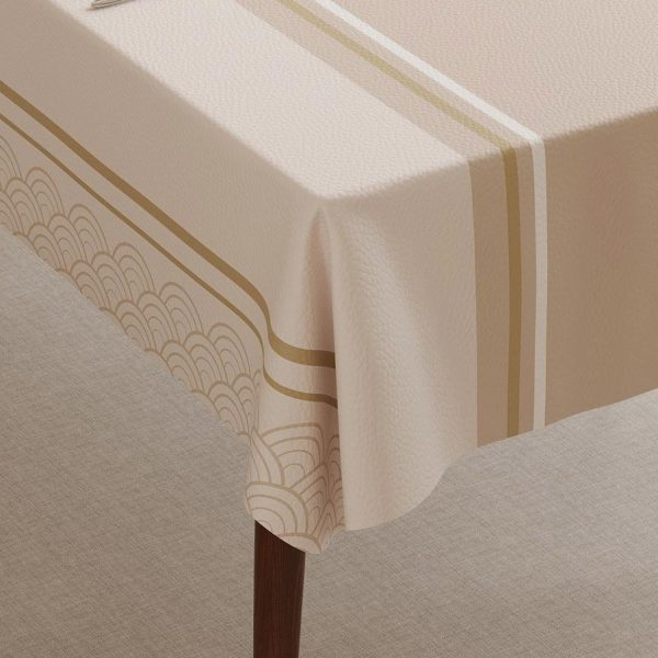 Elegant faux leather tablecloth with wave and stripe pattern, ideal for stylish and practical dining.