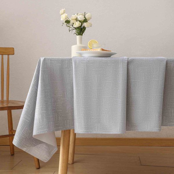 Modern grey waterproof geometric tablecloth made of PVC, perfect for everyday dining and outdoor use