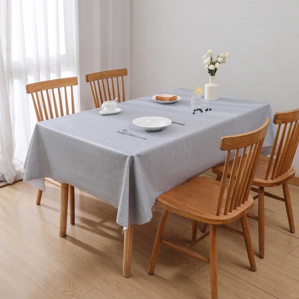 Modern grey waterproof geometric tablecloth made of PVC, perfect for everyday dining and outdoor use