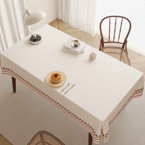 Rectangular faux leather tablecloth with vintage red and green stripe details