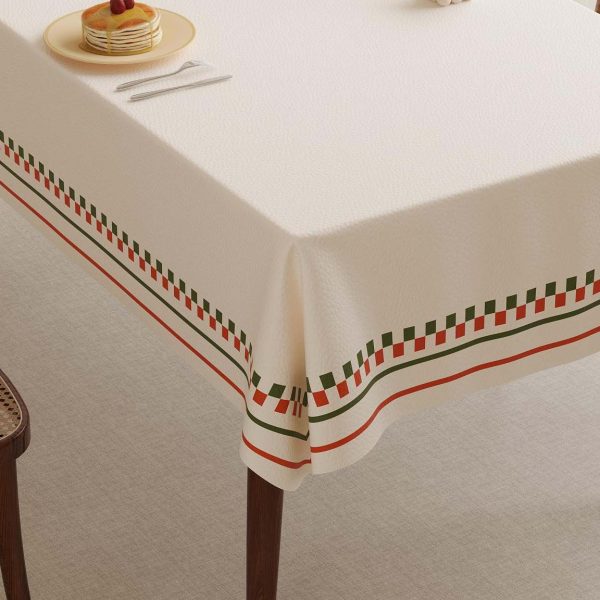 Close-up of wipeable tablecloth fabric with waterproof properties