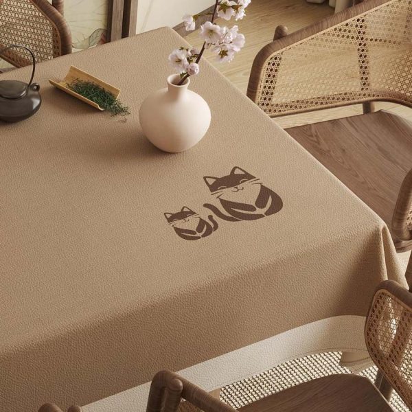 Faux leather rectangle tablecloth used in a cozy family dining scene