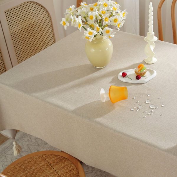 Brown Faux Linen Tablecloth with Tassels – Washable, Wipeable & Warm-Toned Elegance - Image 2
