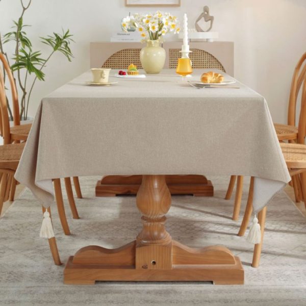 Brown Faux Linen Tablecloth with Tassels – Washable, Wipeable & Warm-Toned Elegance - Image 3