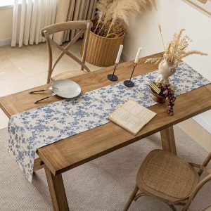 Soft cotton-linen navy blue table runner for rustic farmhouse style