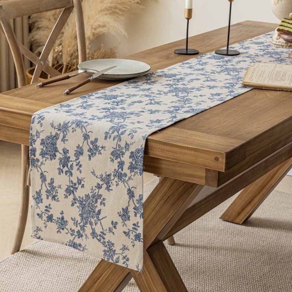 Vintage-inspired dusty blue table runner for weddings and special events