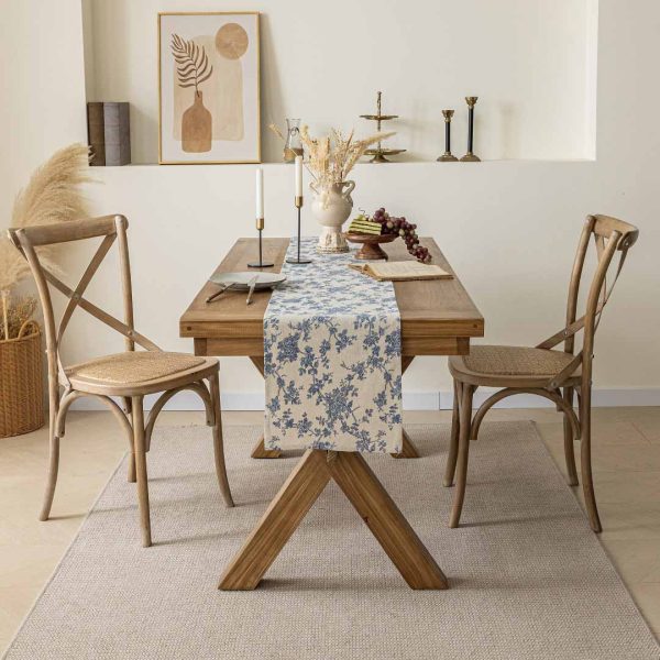 Minimalist light blue table runner adding charm to modern dining table