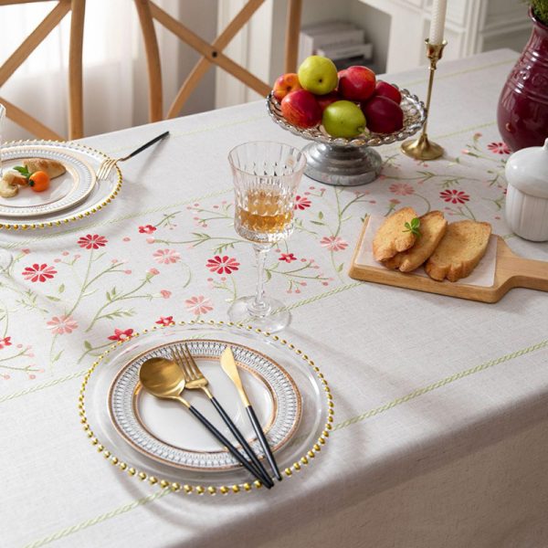 Cotton linen floral tablecloth with tassels
