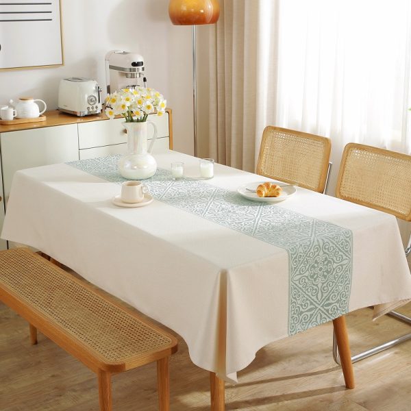 Faux linen picnic tablecloth in beige with subtle square design