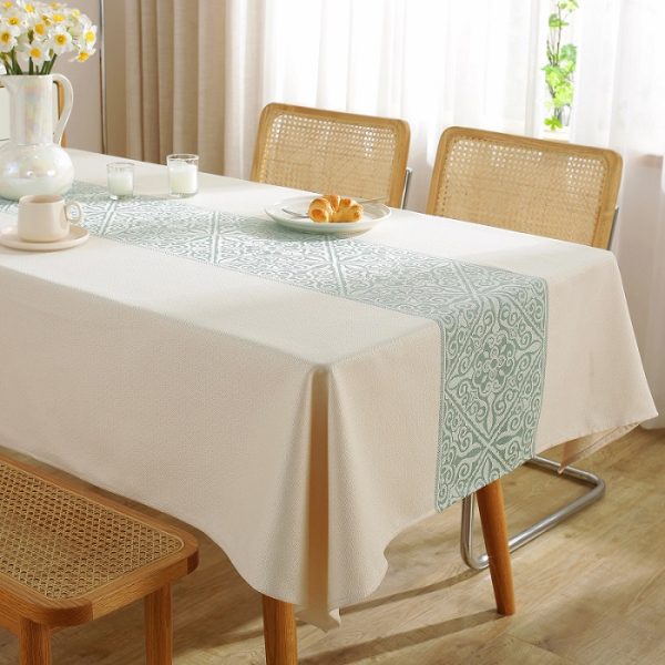 Kitchen table protection tablecloth with durable fabric and stitched details