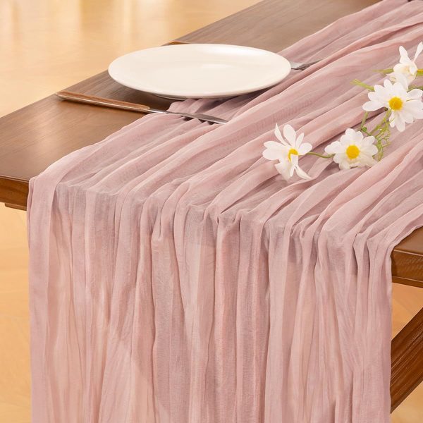 Table runner blush pink for romantic wedding reception setup