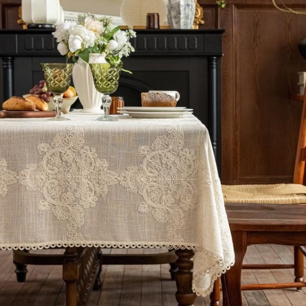 Cotton-Linen Blend – Vintage Table Linens – Elegant Vine - Image 5