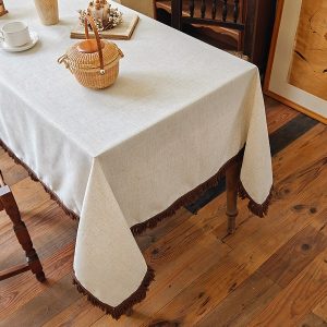 Soft textured antique linen tablecloth close-up