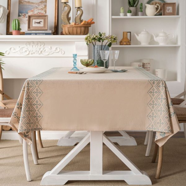 Cotton linen vintage table linens with geometric pattern in natural tones