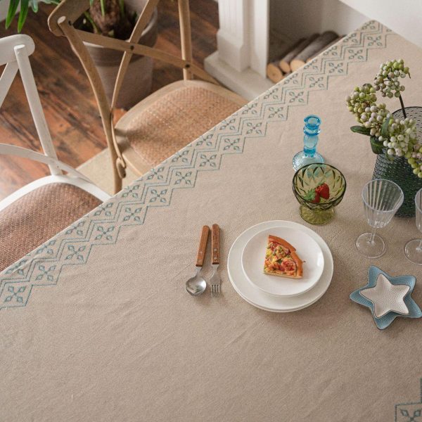 Close-up of textured cotton-linen blend for vintage-style tablecloth
