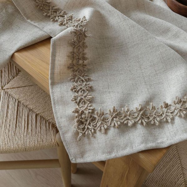 Close-up of lace detail on vintage-inspired tablecloth